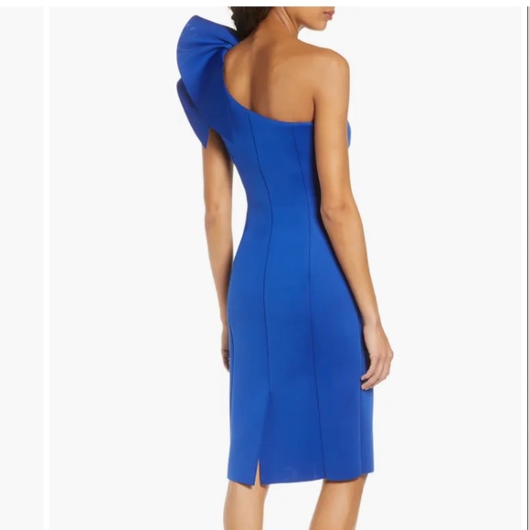 NWT Eliza J Royal Blue One Shoulder Scuba Crape Cocktail Dress Size 14 - Picture 2 of 7